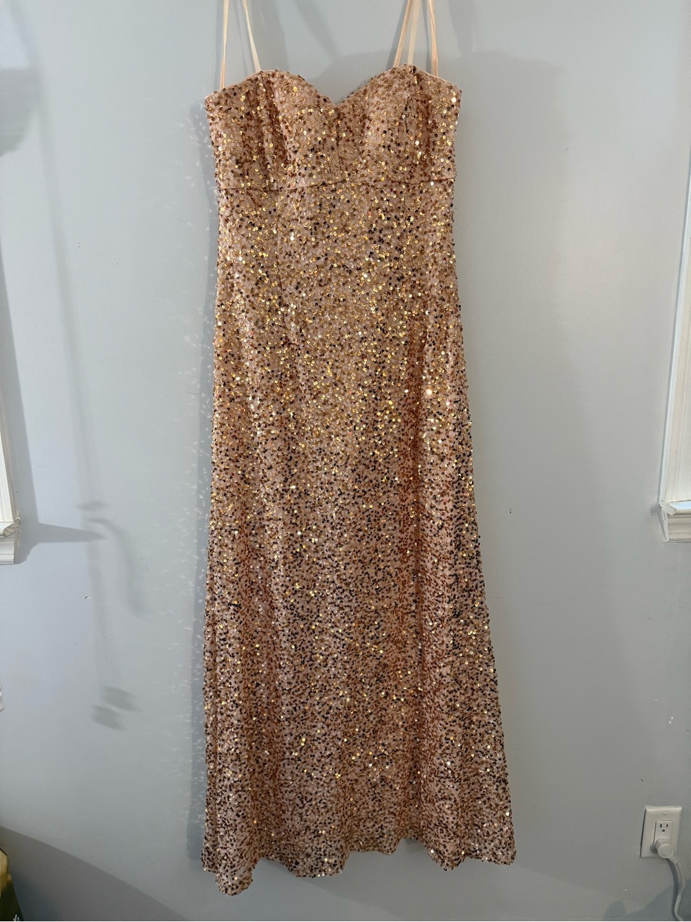 Adrianna Papell Rose Gold Sequin Maxi Dress